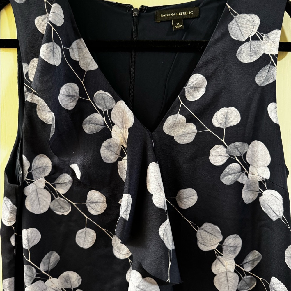 Banana Republic Navy Blue Leaf Print Dress